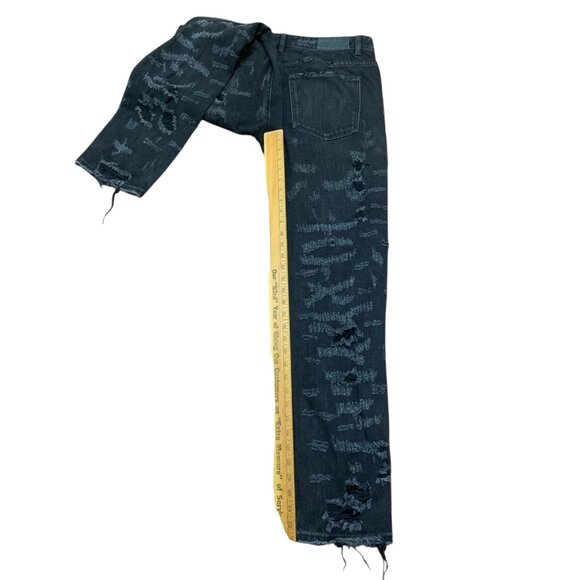 VTG Embellish Mens Jeans Black Distressed 38x33 Raw Hem Y2K Skater Streetwear - Picture 10 of 12